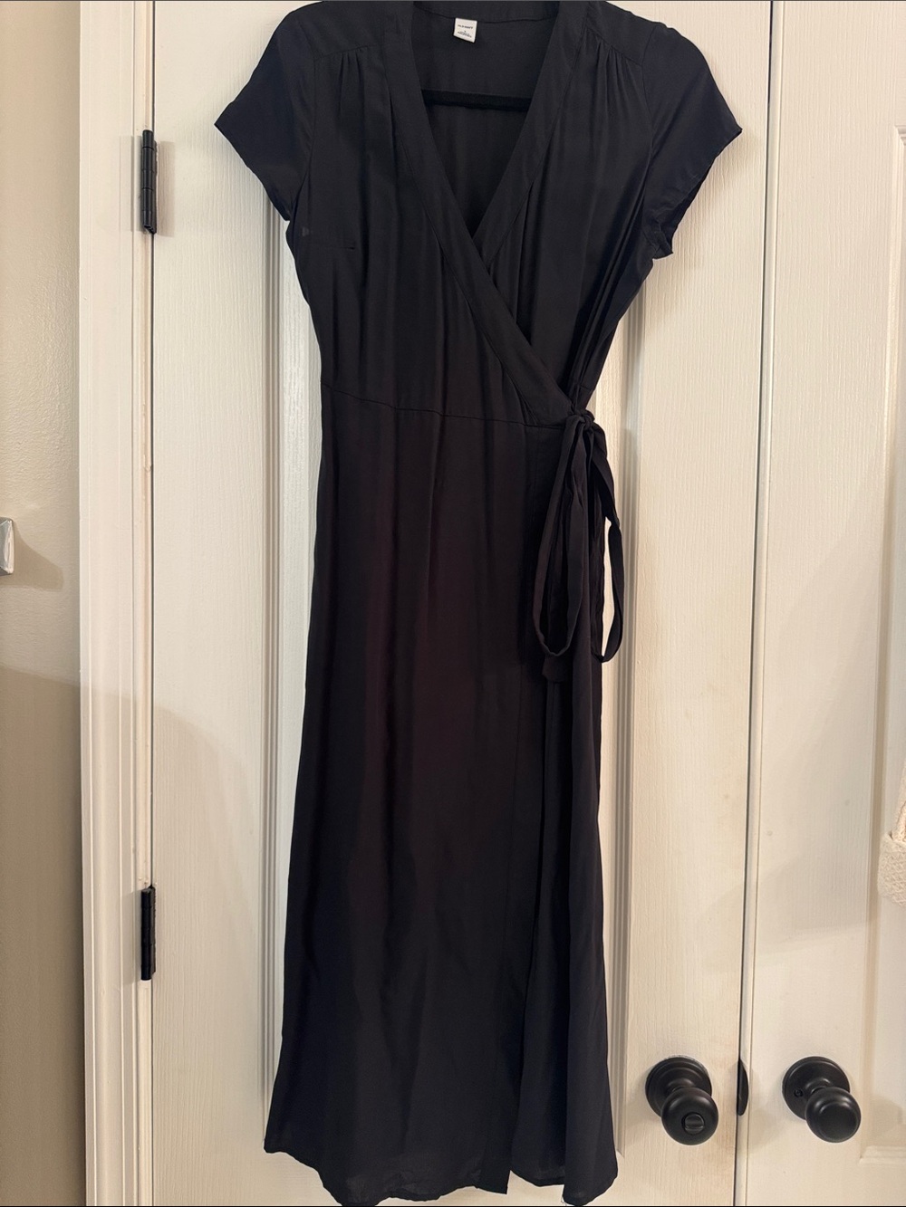 Old Navy Black Wrap Midi Dress with Side Tie